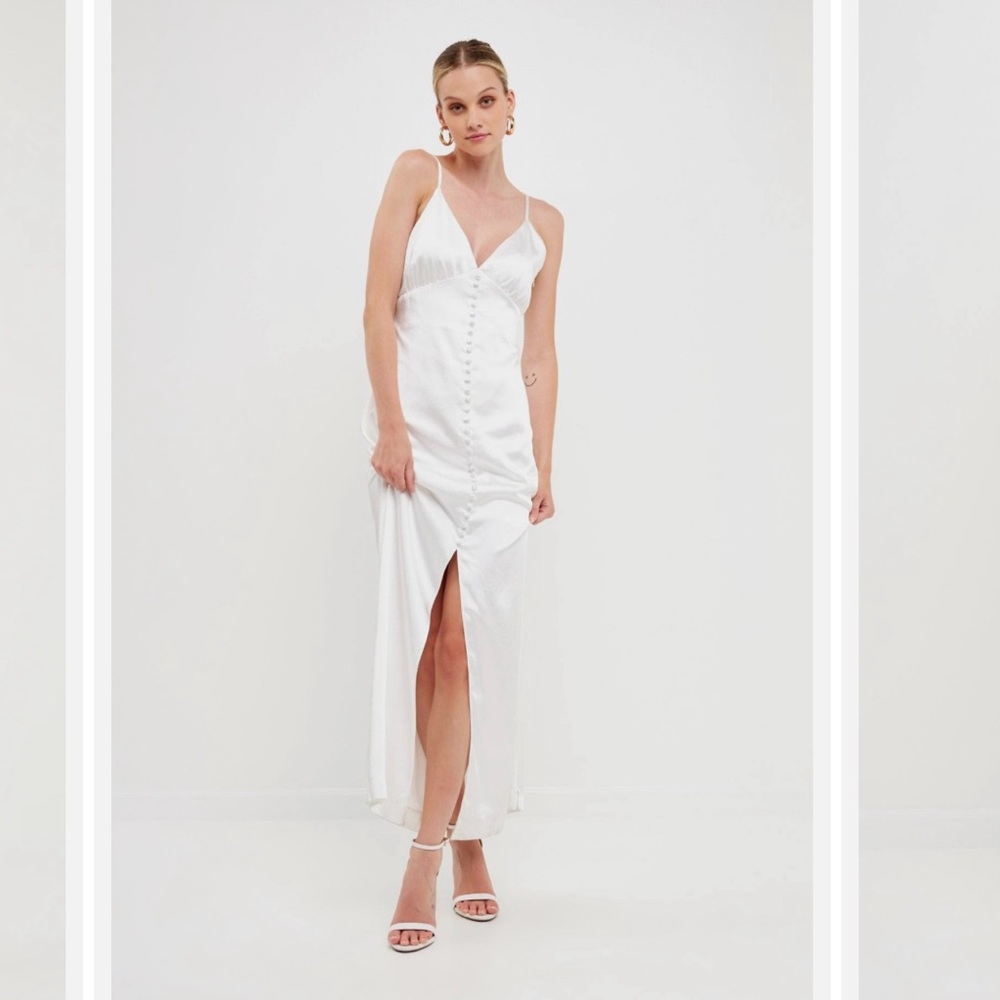 Endless Rose white satin button down maxi dress